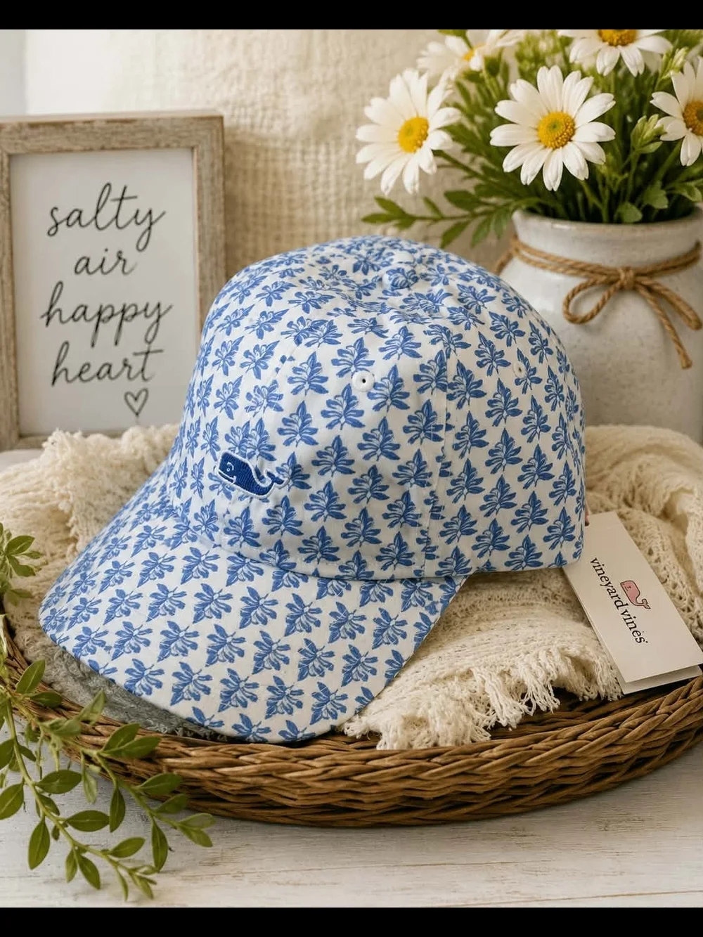Vineyard Vines Blue & White Floral Whale Cap